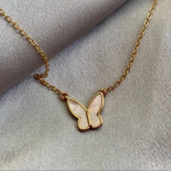 Gold Plated MOP Butterfly Dainty Necklace - Picture 8 of 16